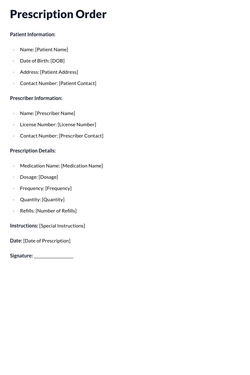 Prescription Order Template
