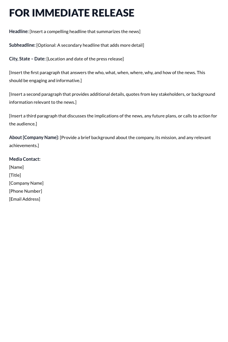Press Release Template