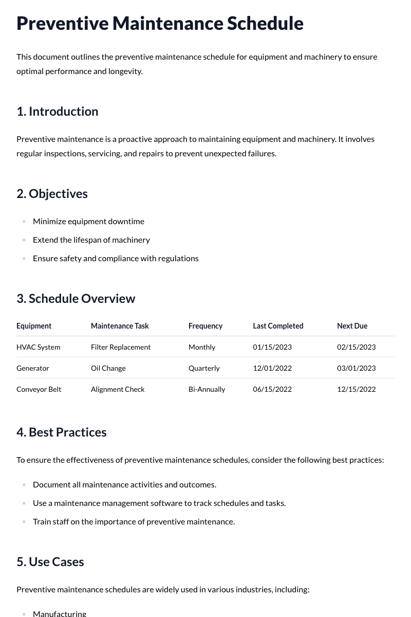 Preventive Maintenance Schedules