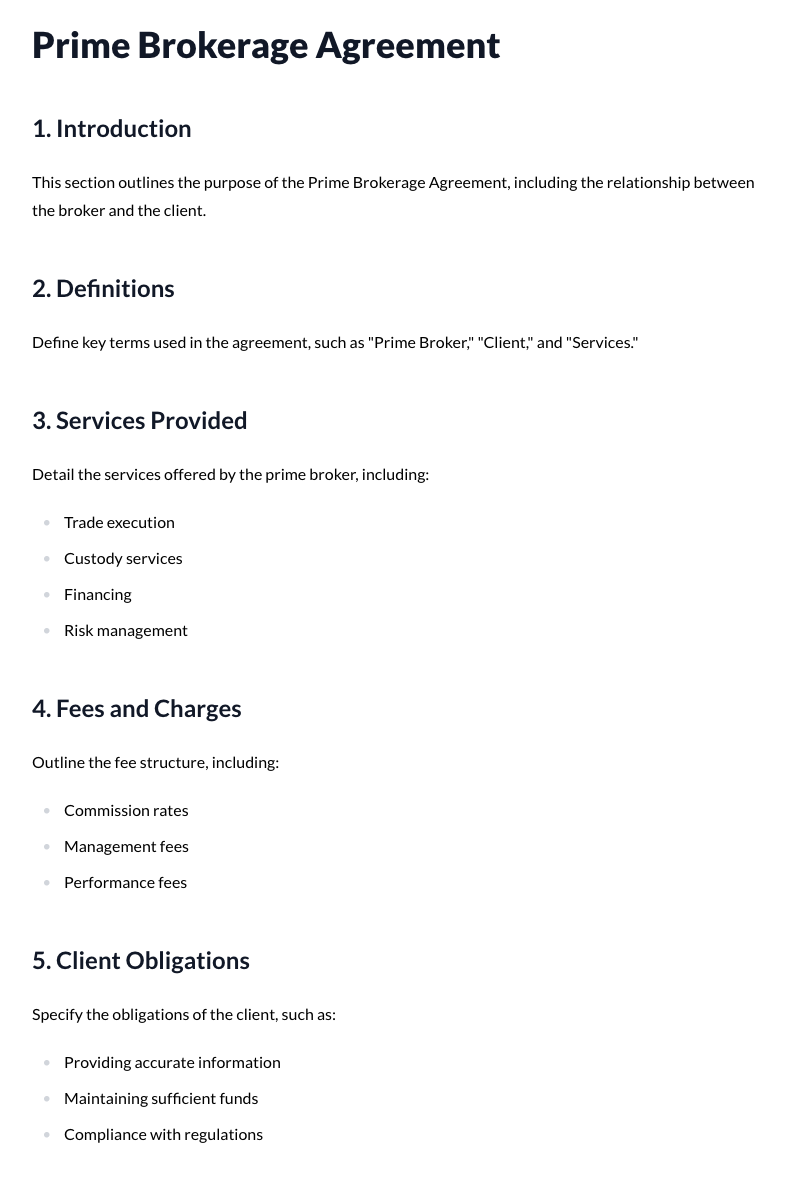 Prime Brokerage Agreements Template