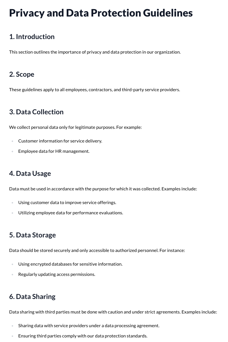 Privacy and Data Protection Guidelines Template