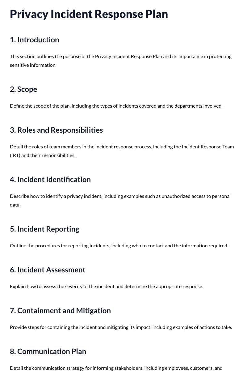 Privacy Incident Response Plan Template