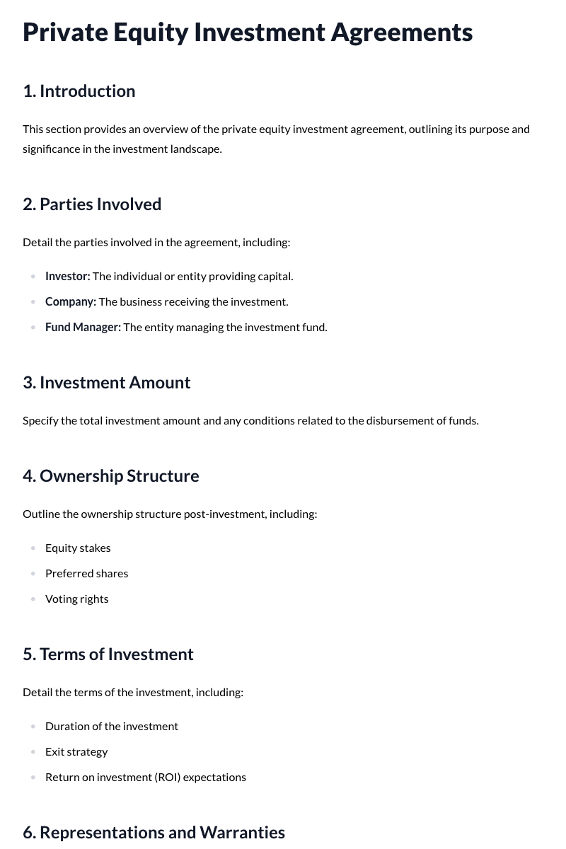Private Equity Investment Agreements