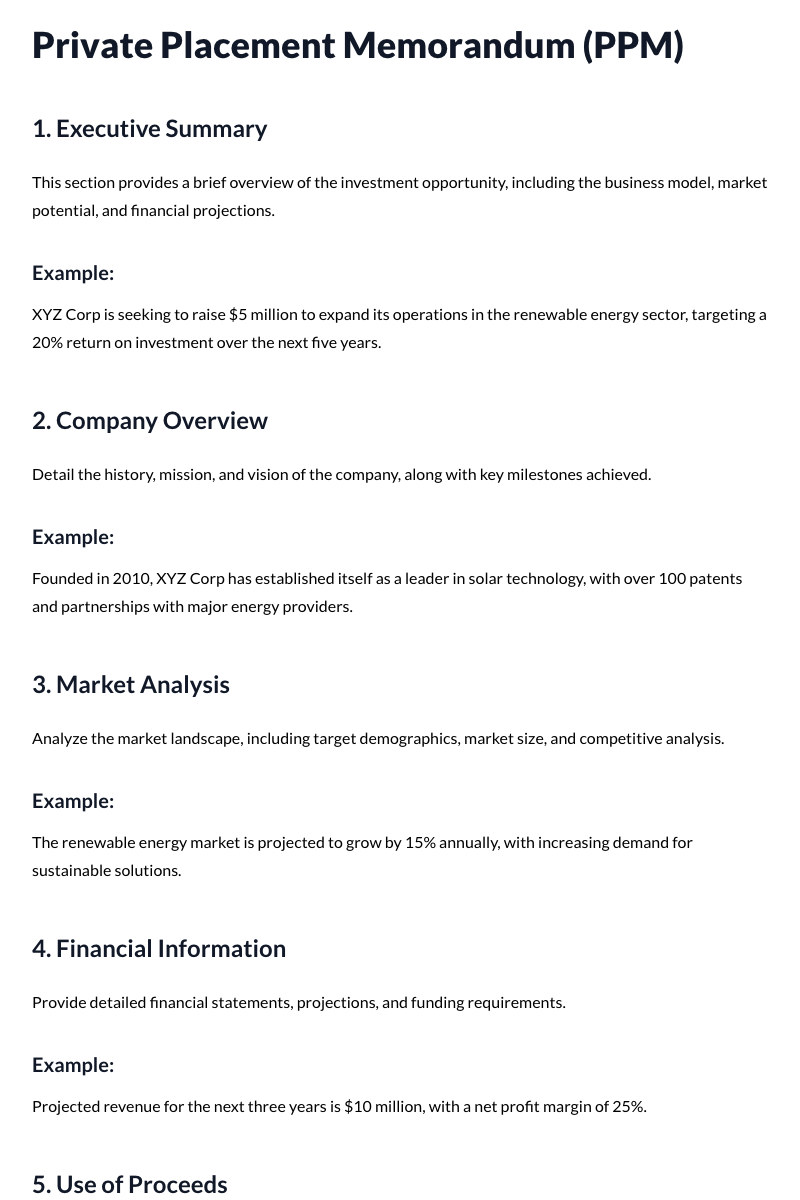 Private Placement Memorandum (PPM) Template