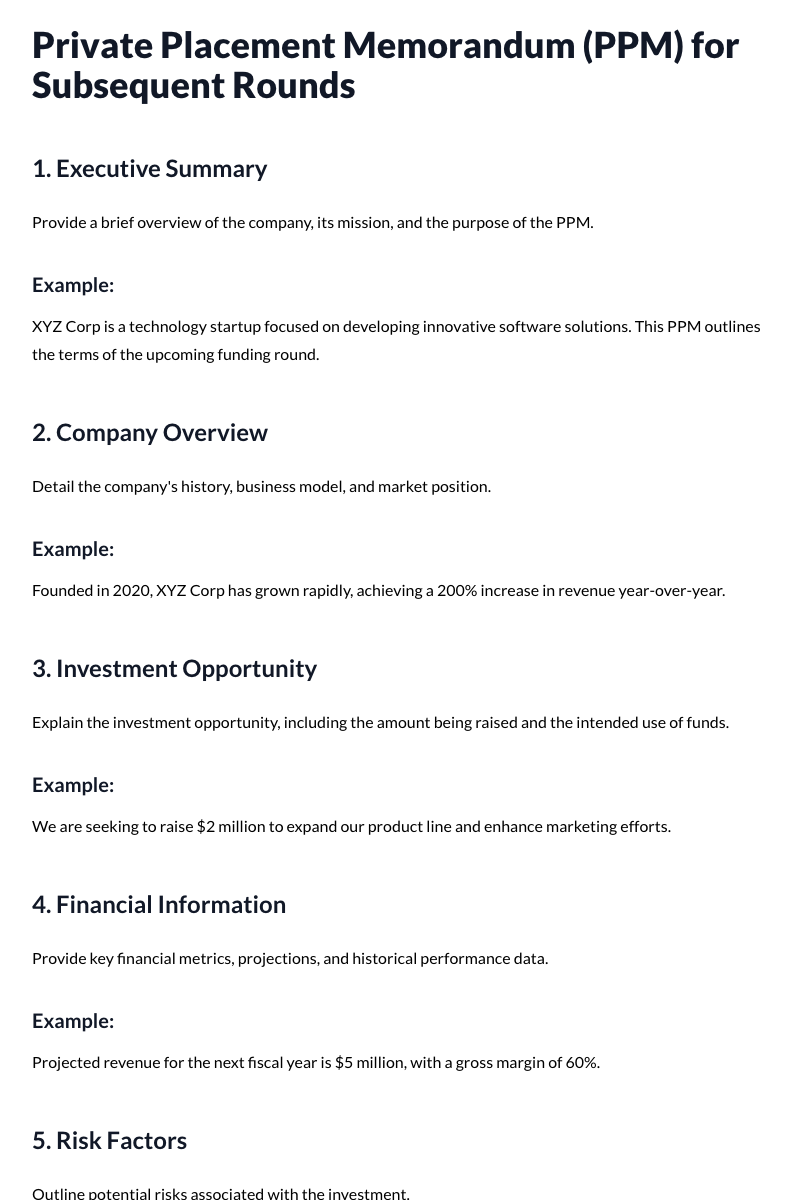 Private Placement Memorandums (PPMs) for Subsequent Rounds