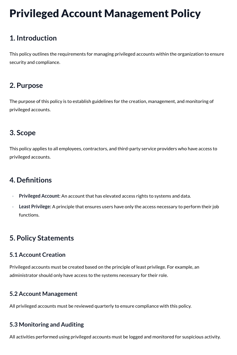 Privileged Account Management Policy Template