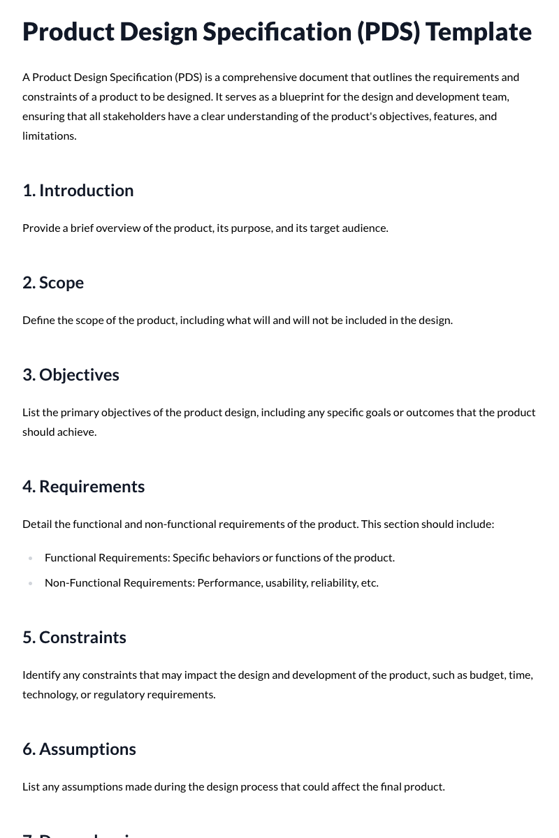 Product Design Specification (PDS)
