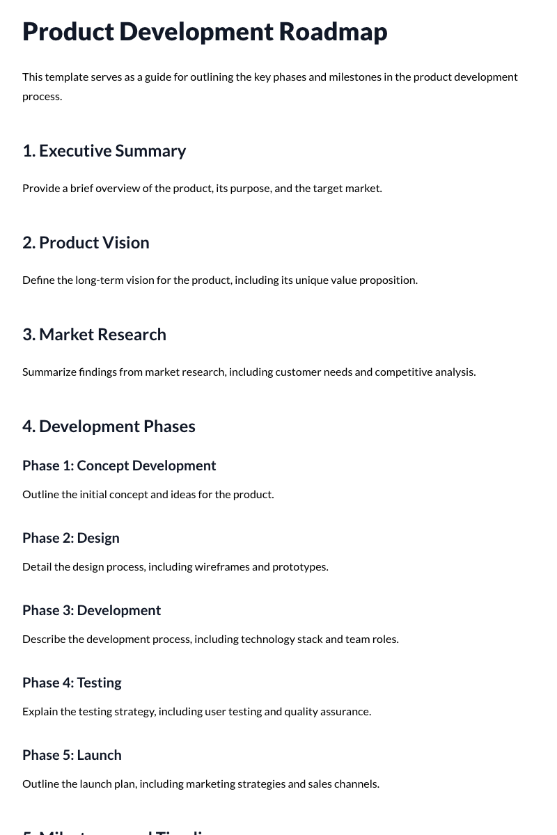 Product Development Roadmap Template