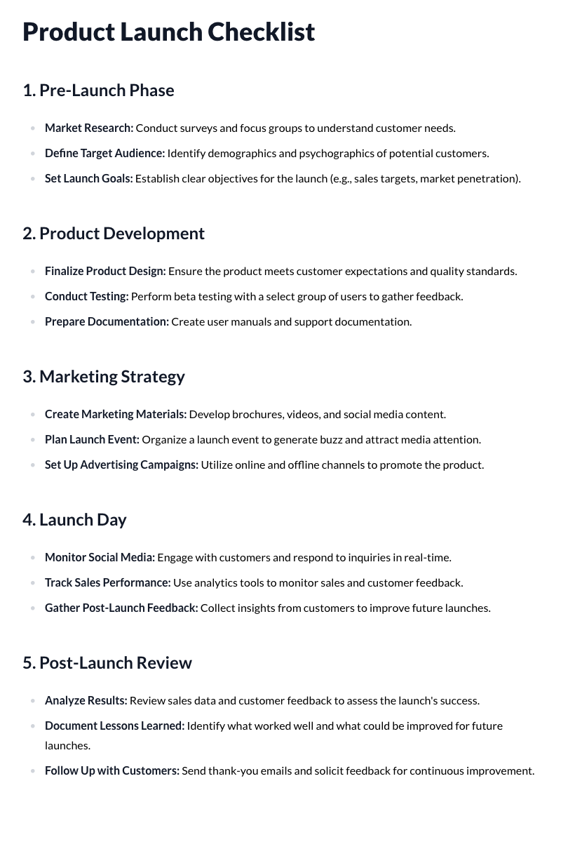 Product Launch Checklist Template