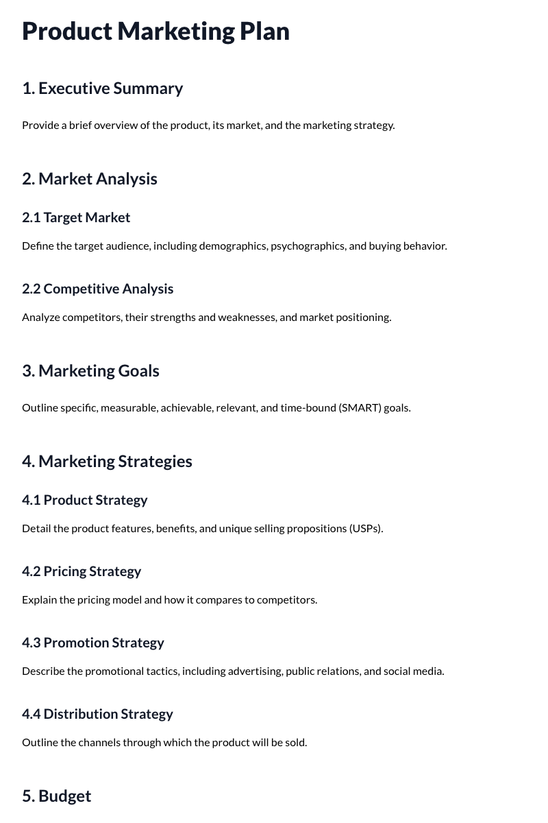 Product Marketing Plan Template