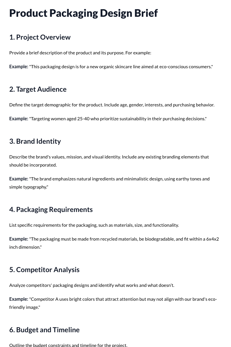 Product Packaging Design Brief Template