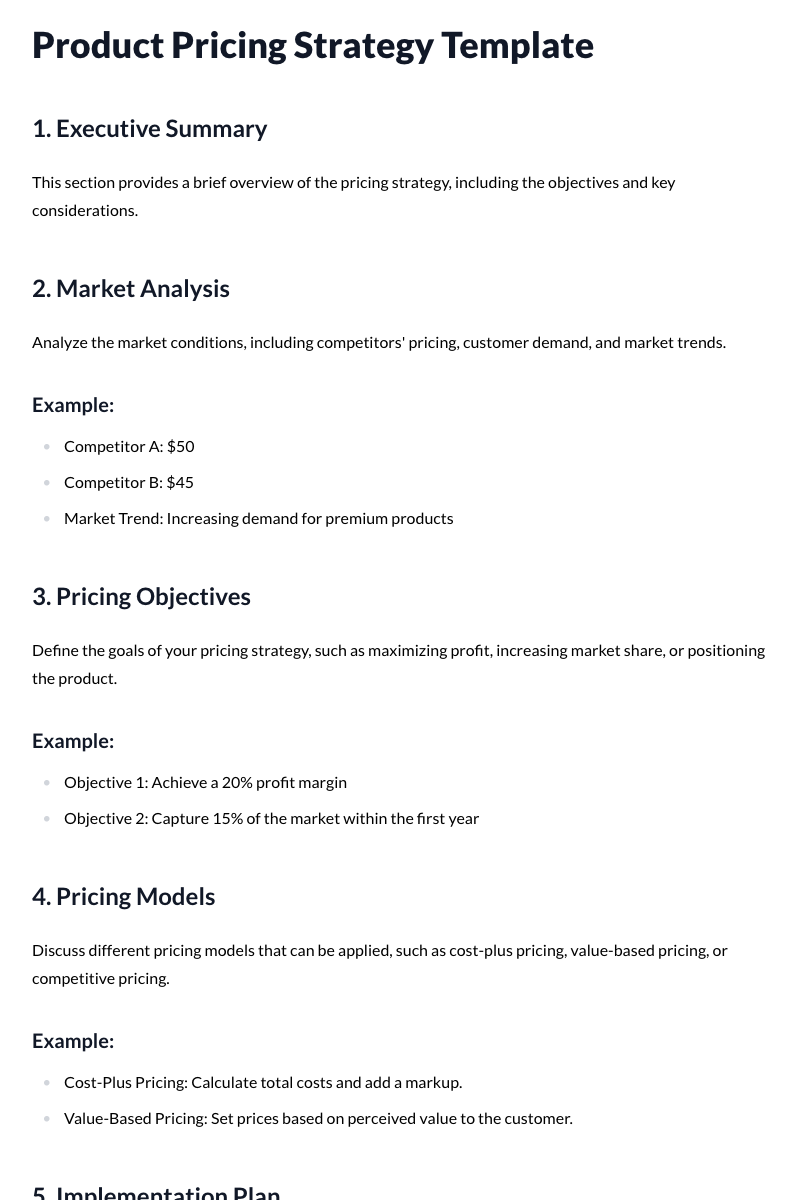 Product Pricing Strategy Template