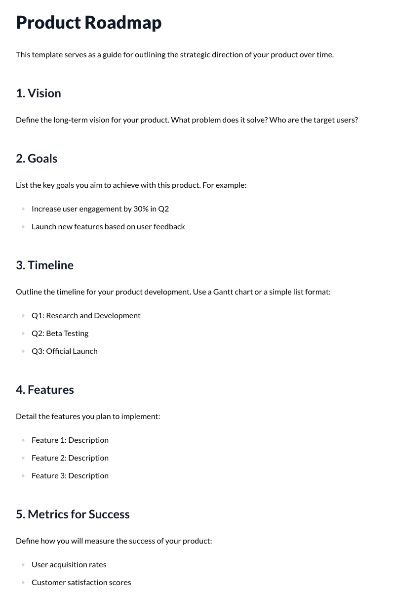 Product Roadmap Template