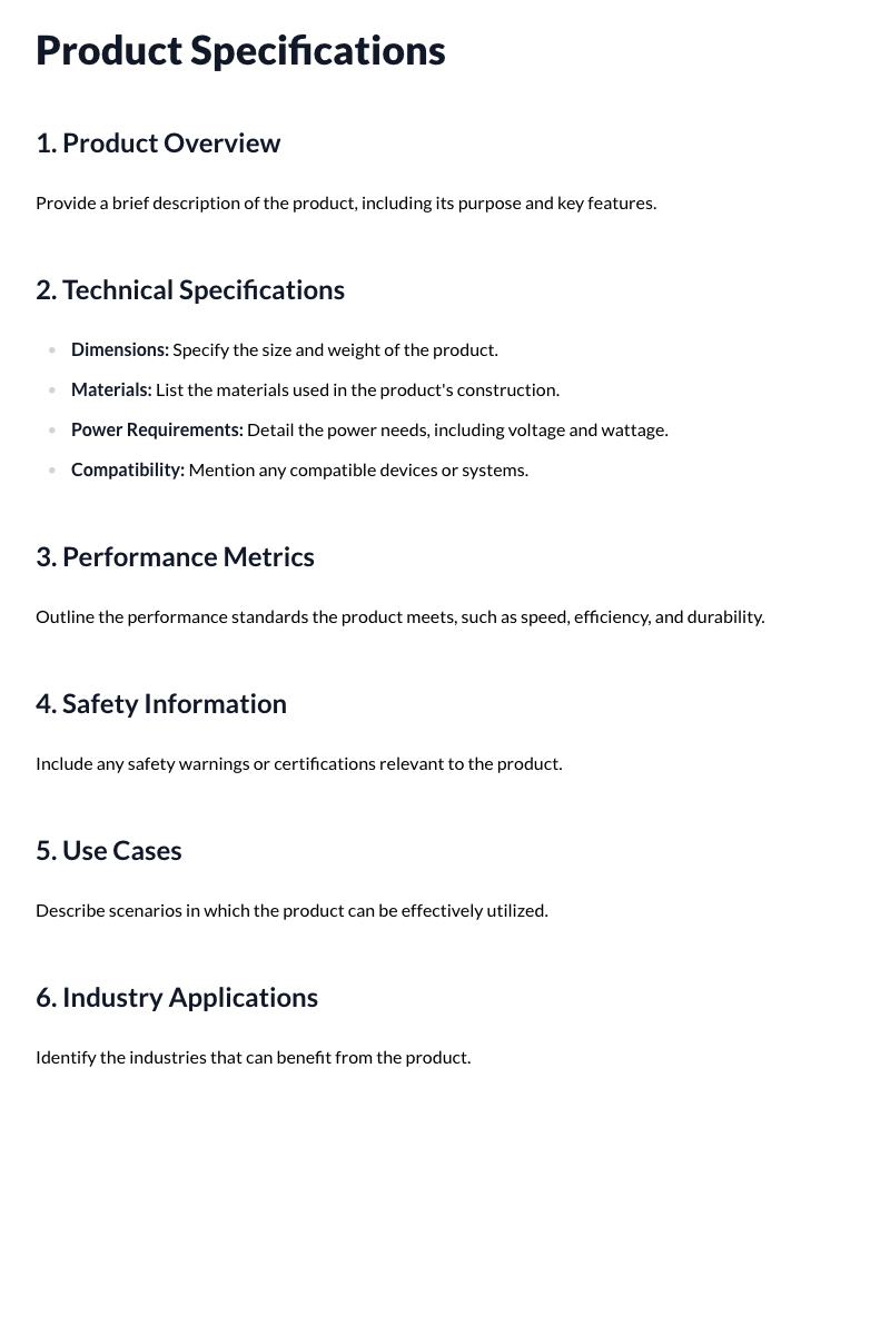 Product Specifications Template