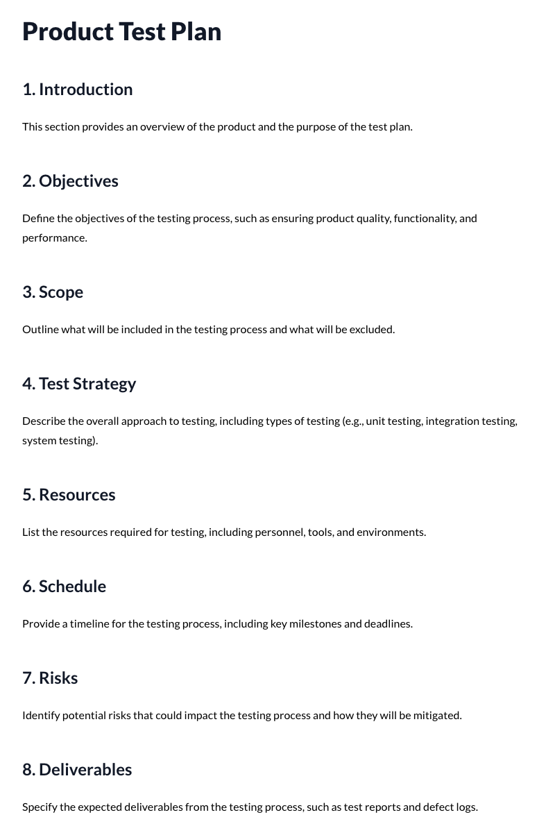 Product Test Plan Template