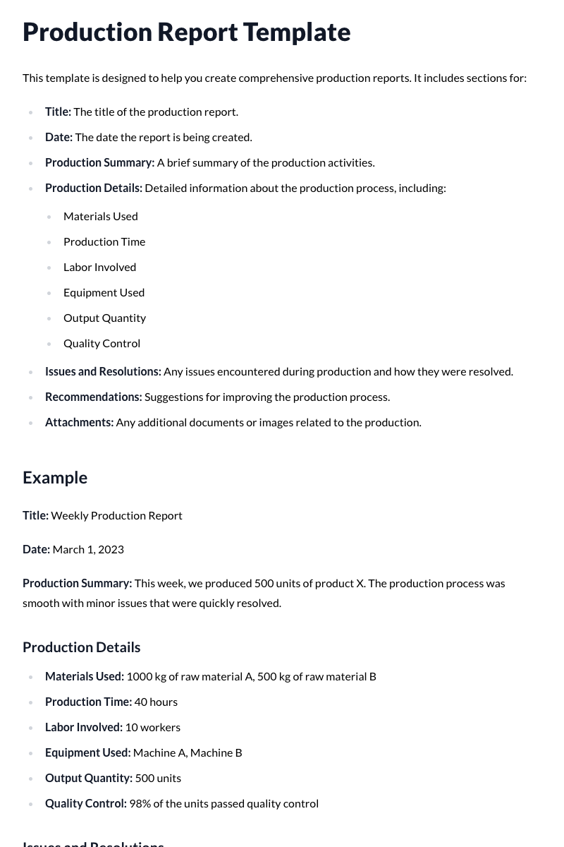 Production Report Template