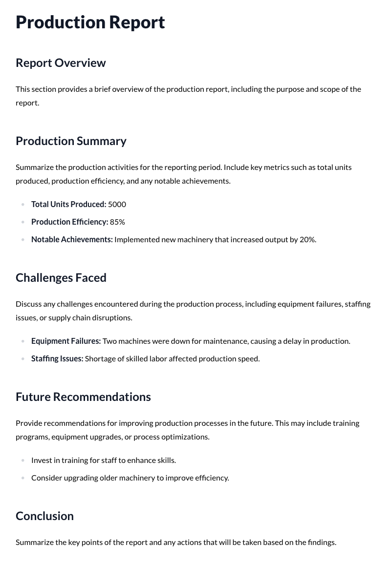 Production Reports Template