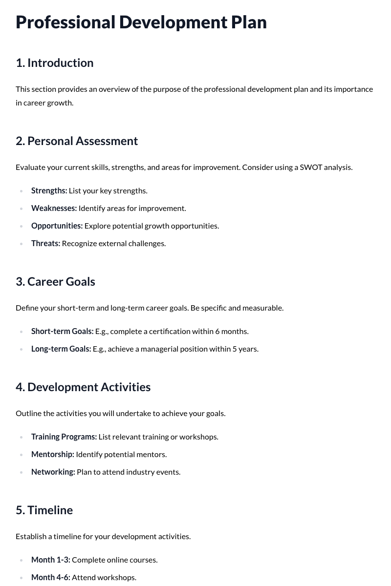 Professional Development Plan Template
