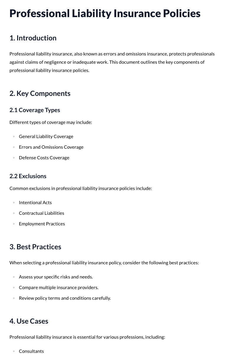Professional Liability Insurance Policies