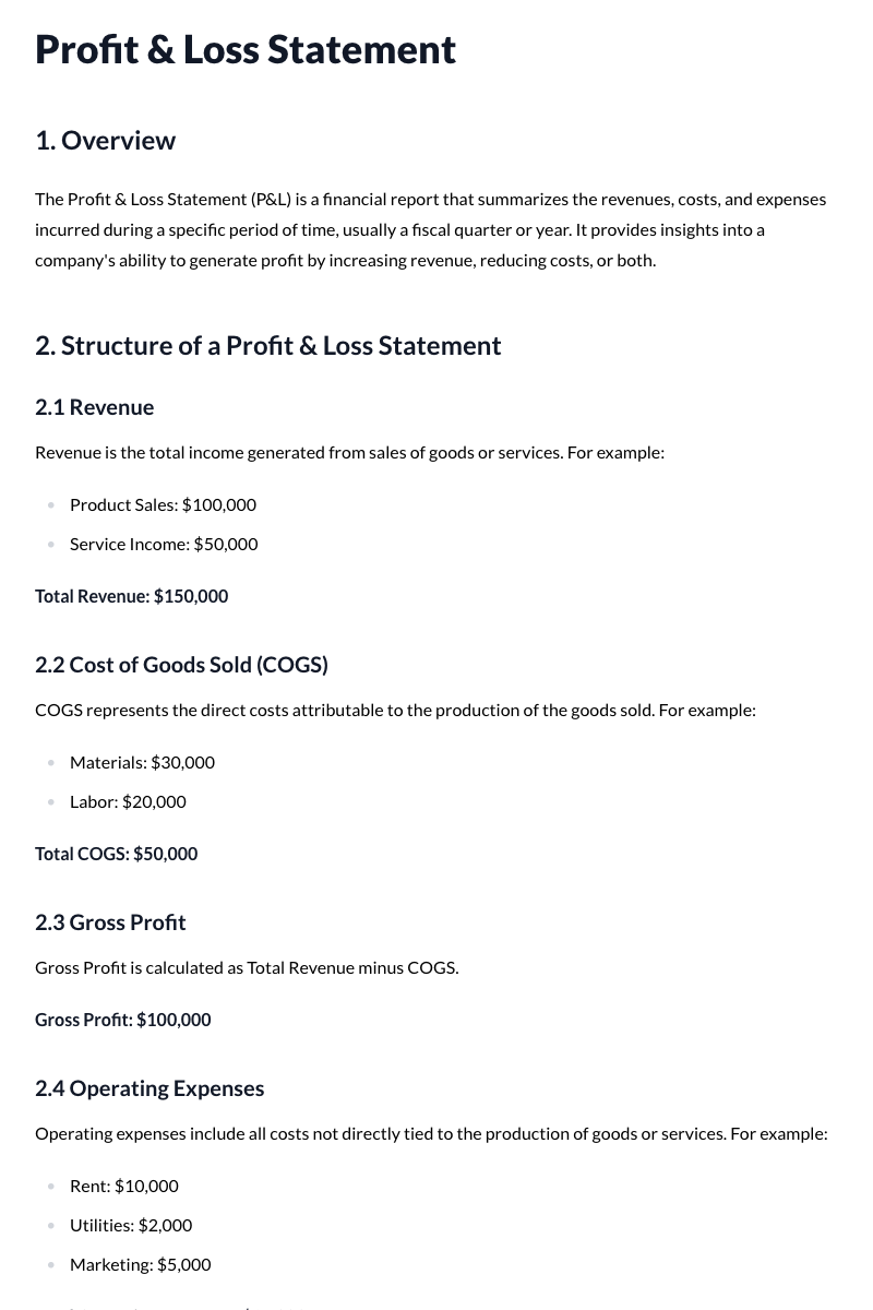 Profit & Loss Statement