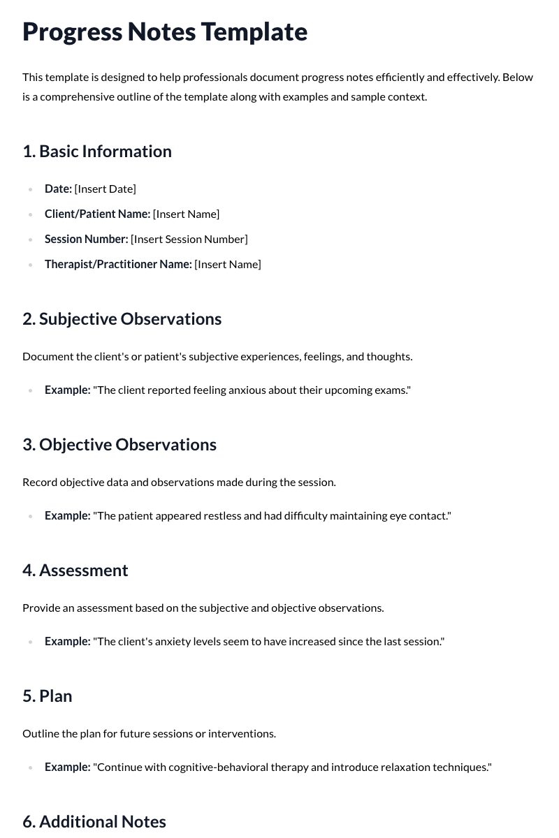 Progress Notes Template