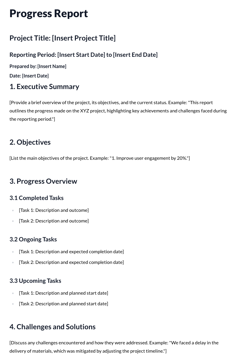 Progress Report Template