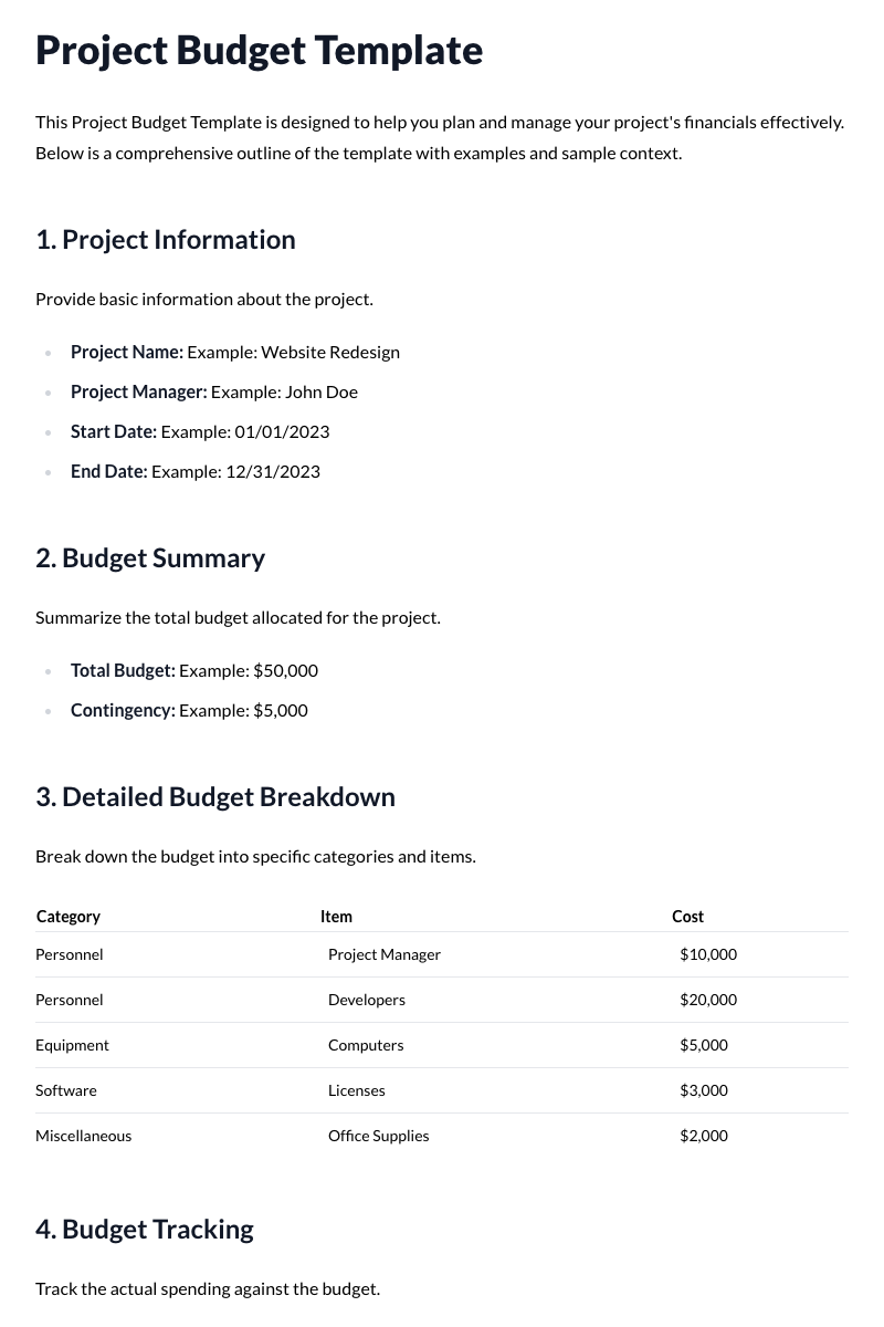 Project Budget Template