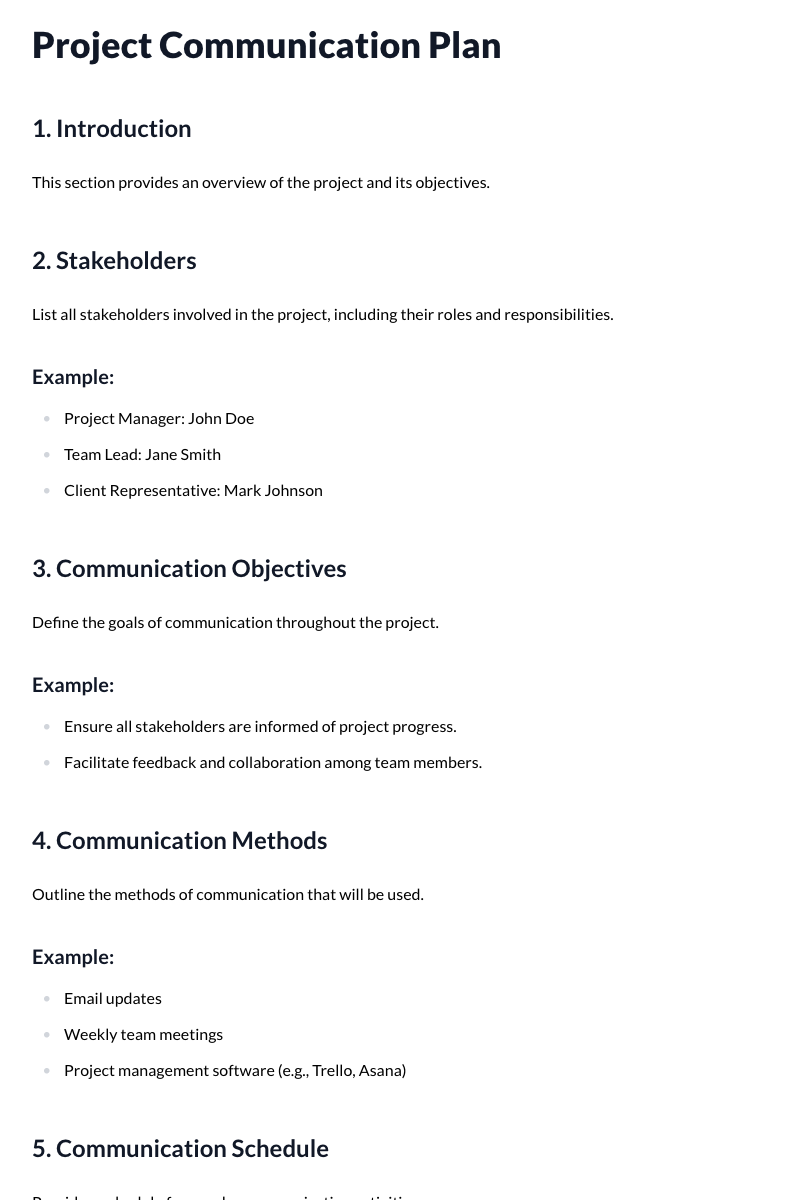 Project Communication Plan Template