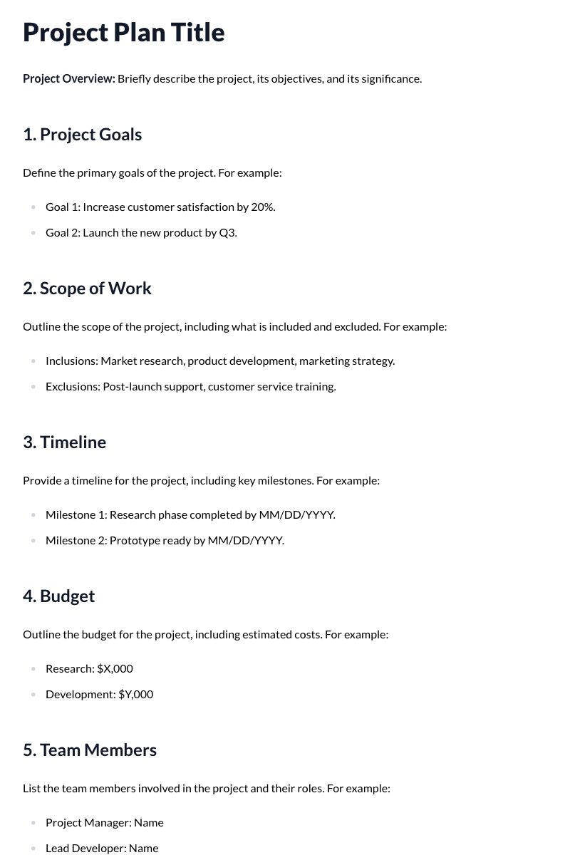 Project Plans Template