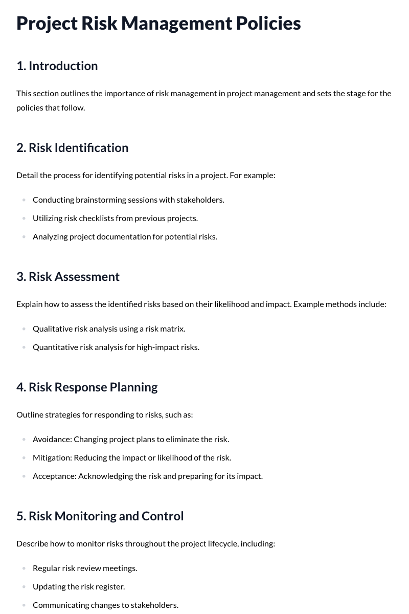 Project Risk Management Policies