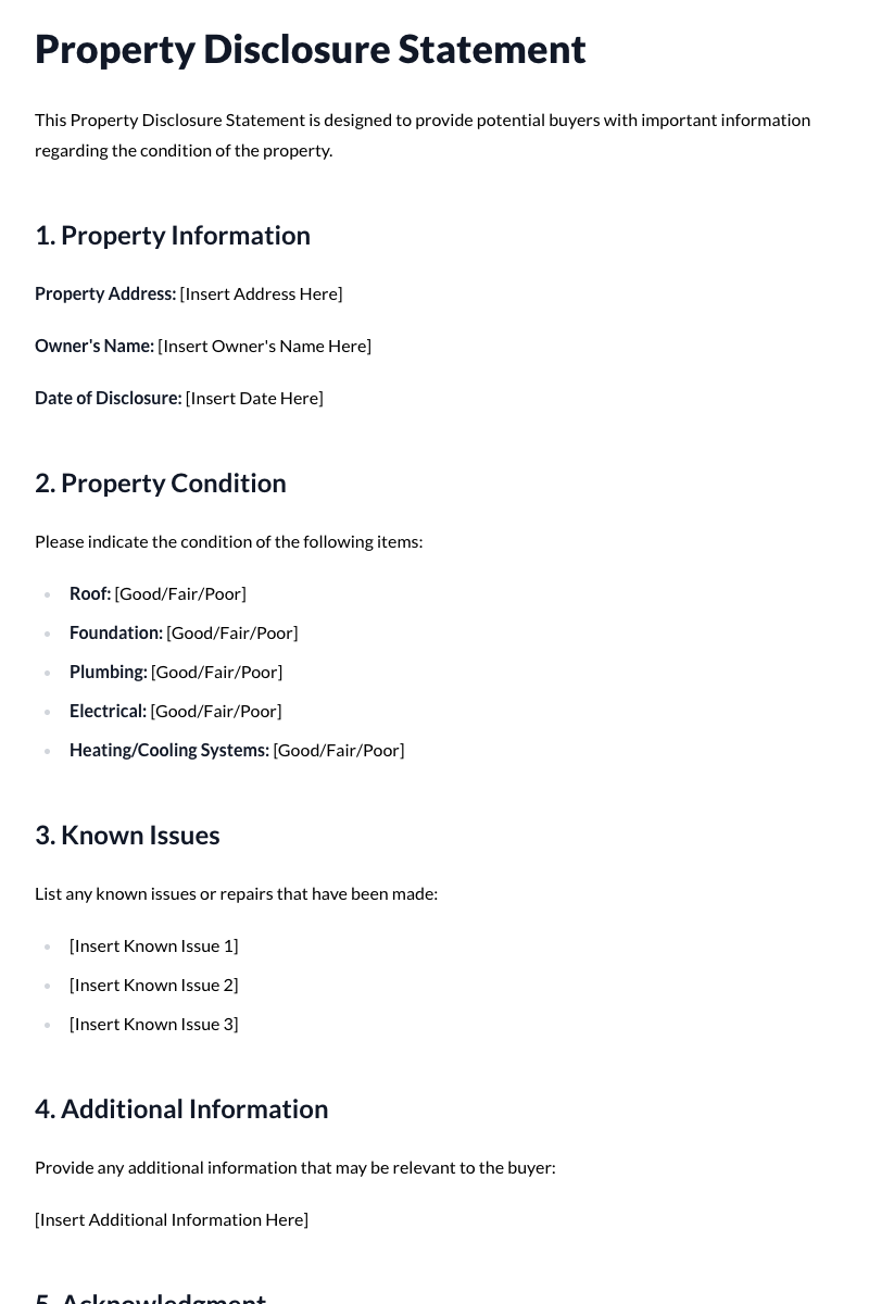 Property Disclosure Template