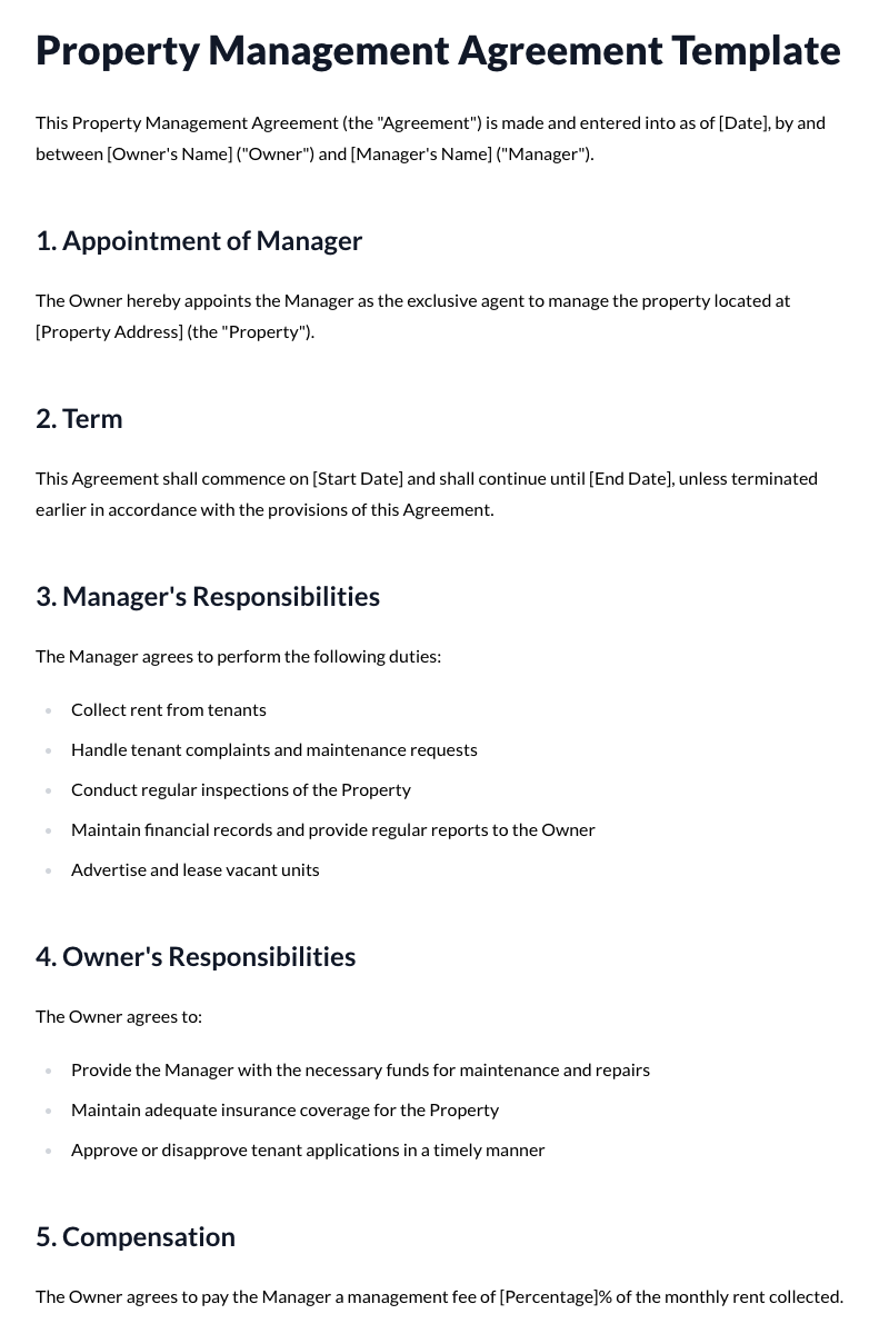 Property Management Agreement Template