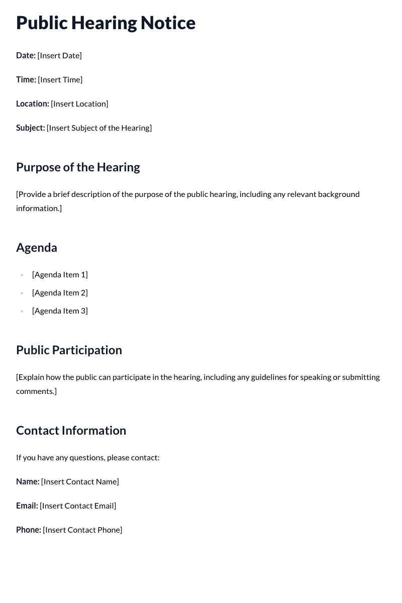 Public Hearing Notice Template