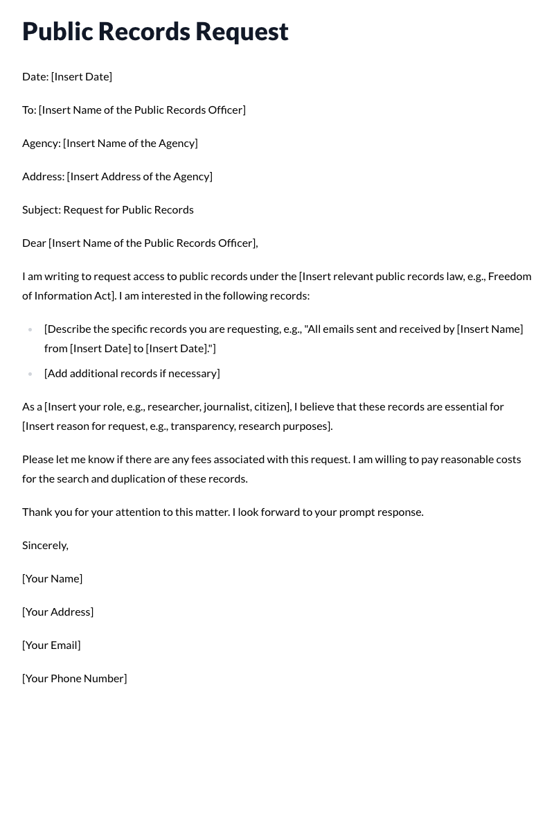 Public Records Request Template