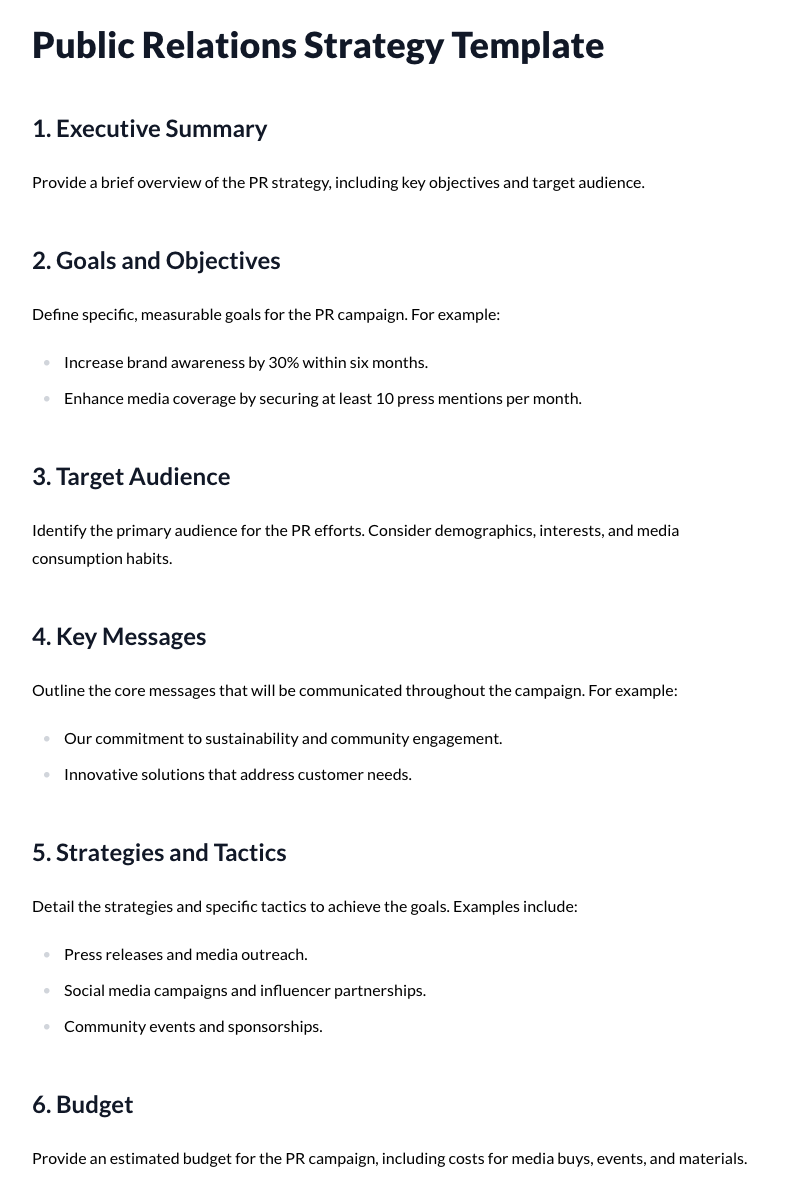 Public Relations Strategy Template