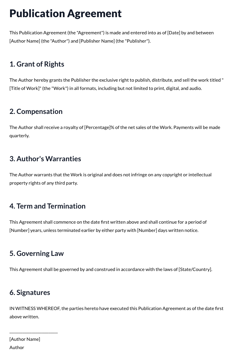 Publication Agreement Template