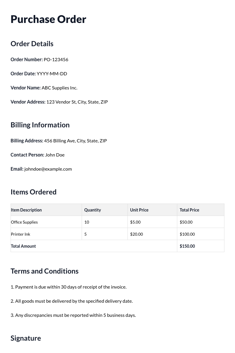 Purchase Order Template
