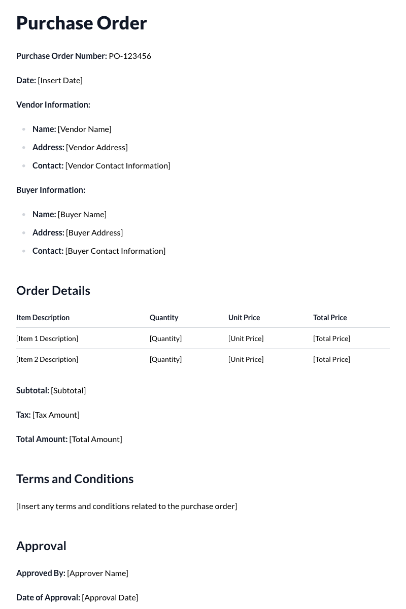 Purchase Orders Template