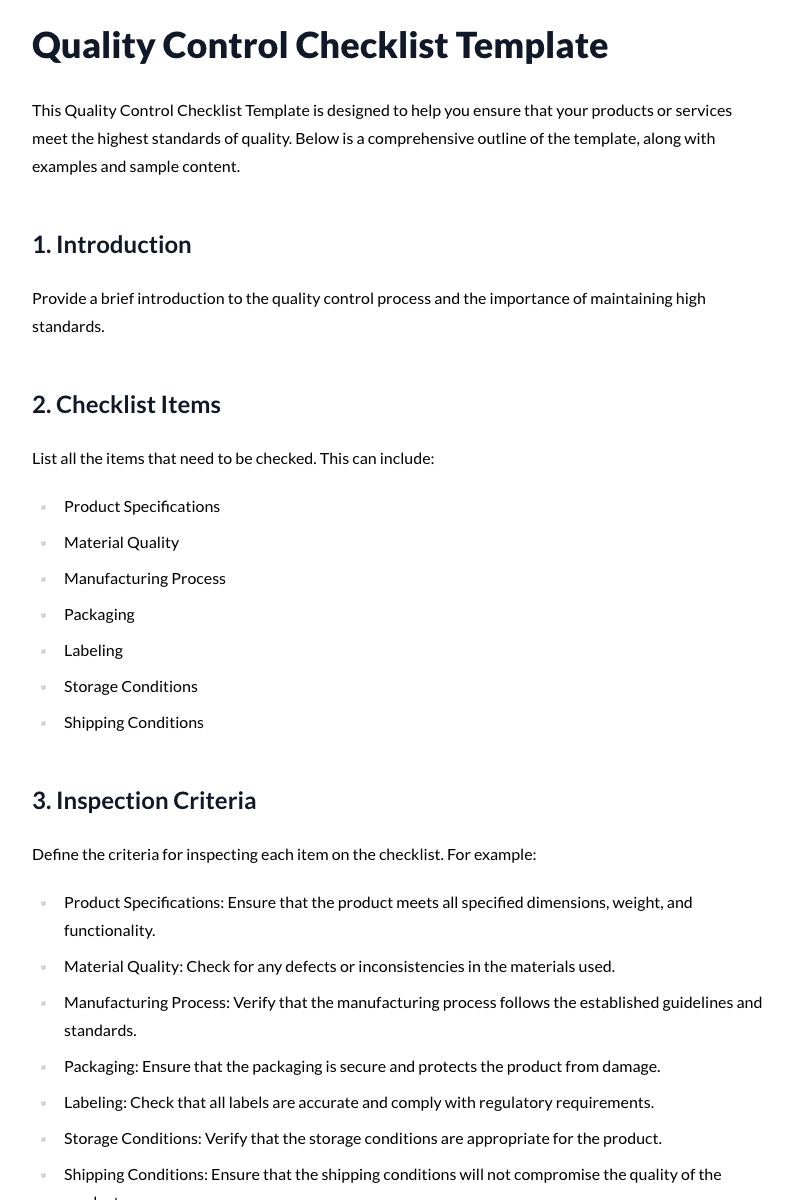 Quality Control Checklist Template