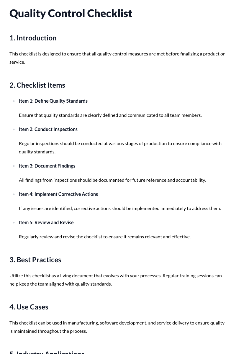 Quality Control Checklists