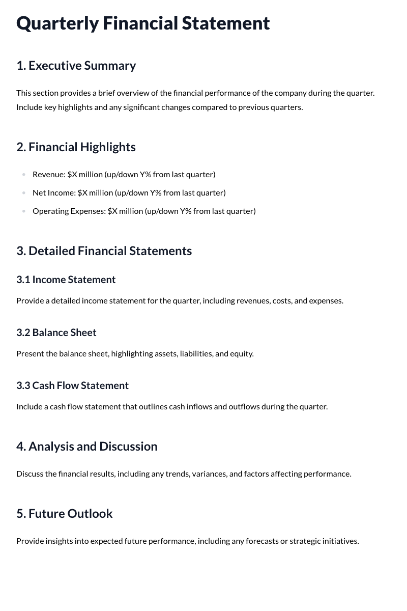 Quarterly Financial Statement