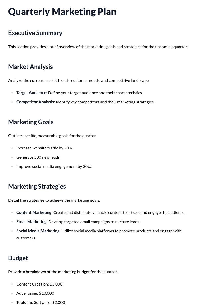 Quarterly Marketing Plan Template