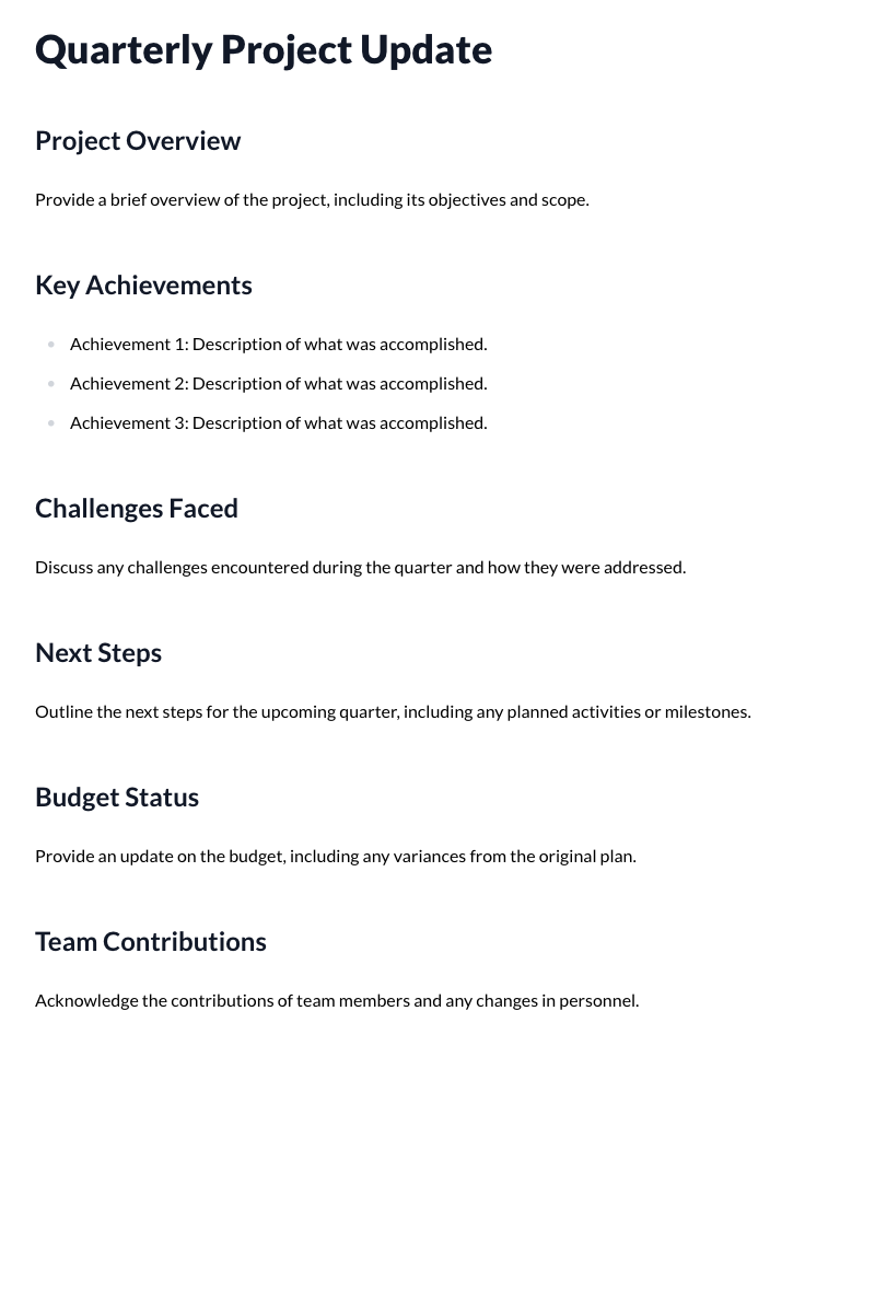 Quarterly Project Update Template