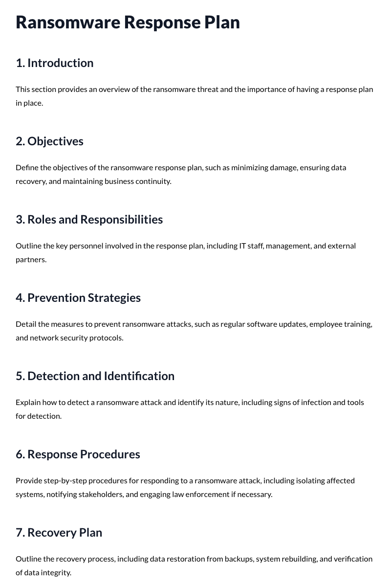 Ransomware Response Plan Template