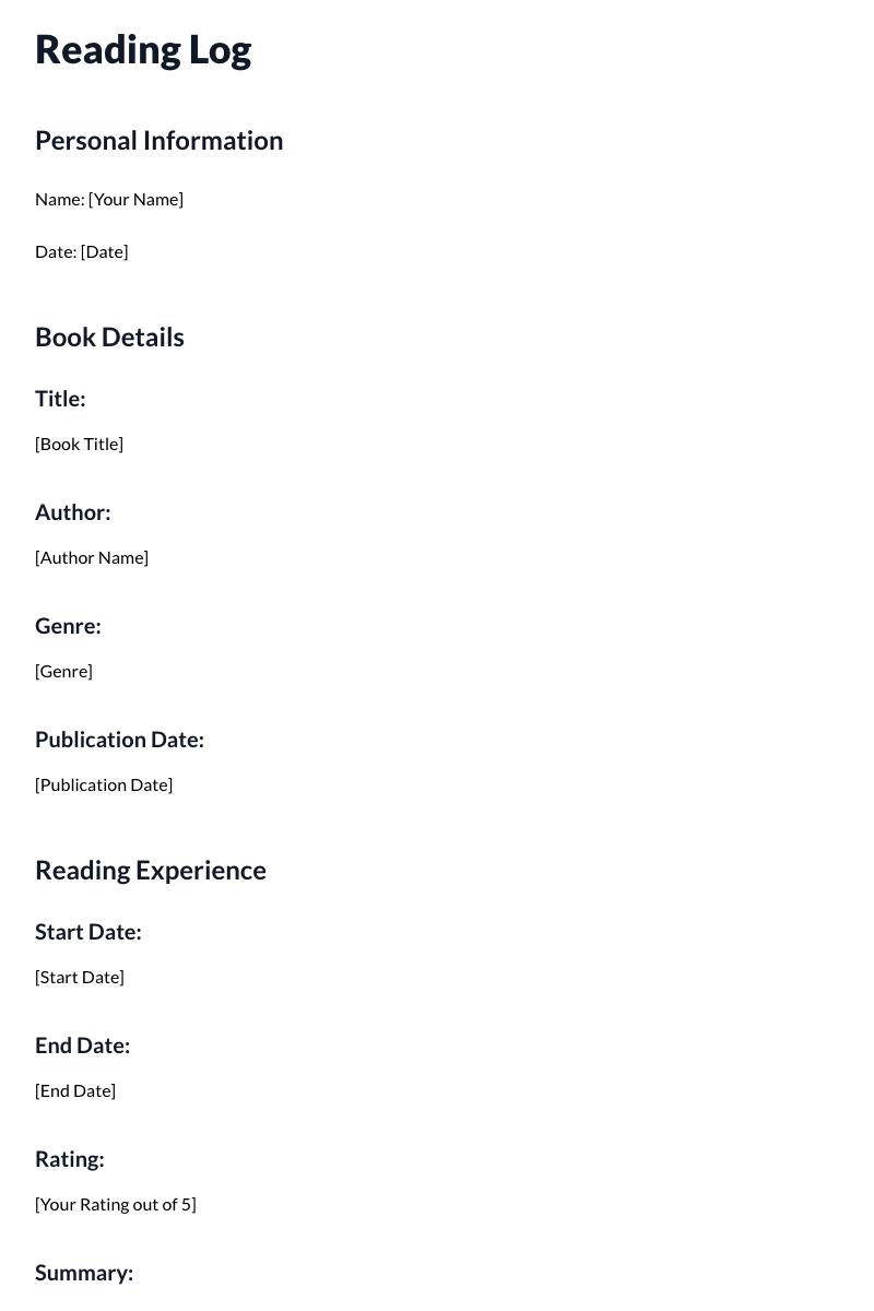 Reading Log Template