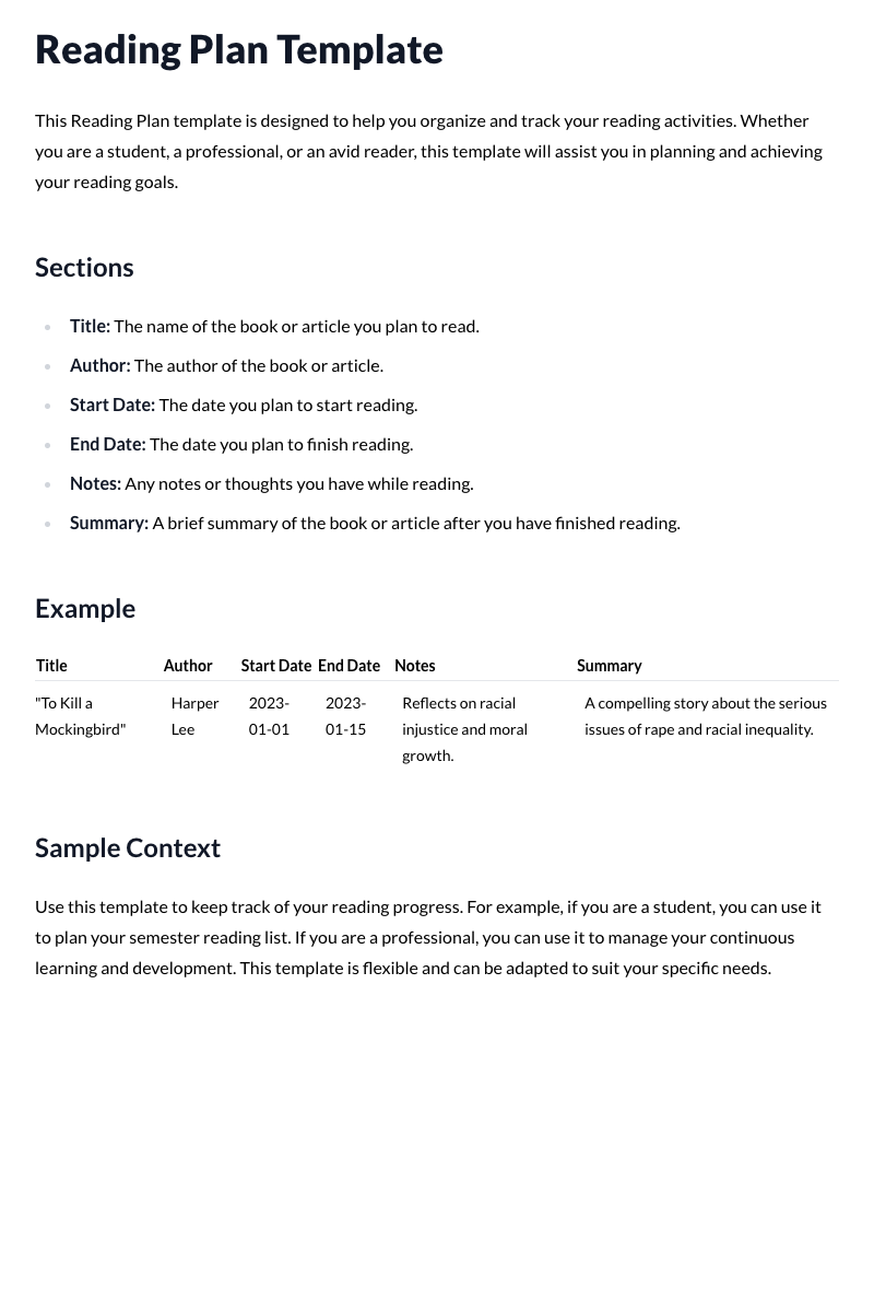 Reading Plan