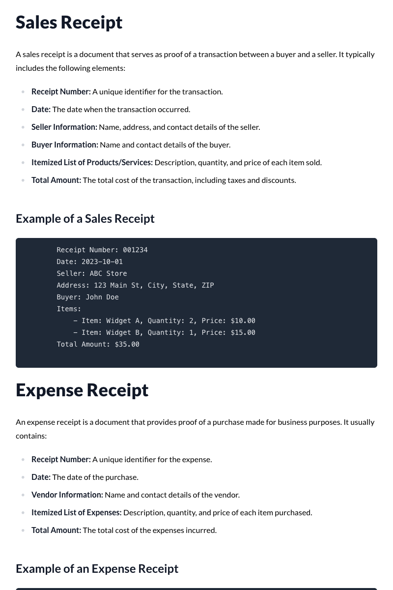Receipts (Sales Receipts, Expense Receipts)