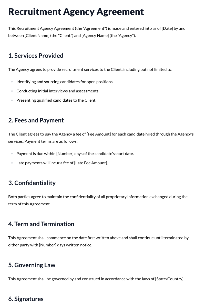 Recruitment Agency Agreement Template