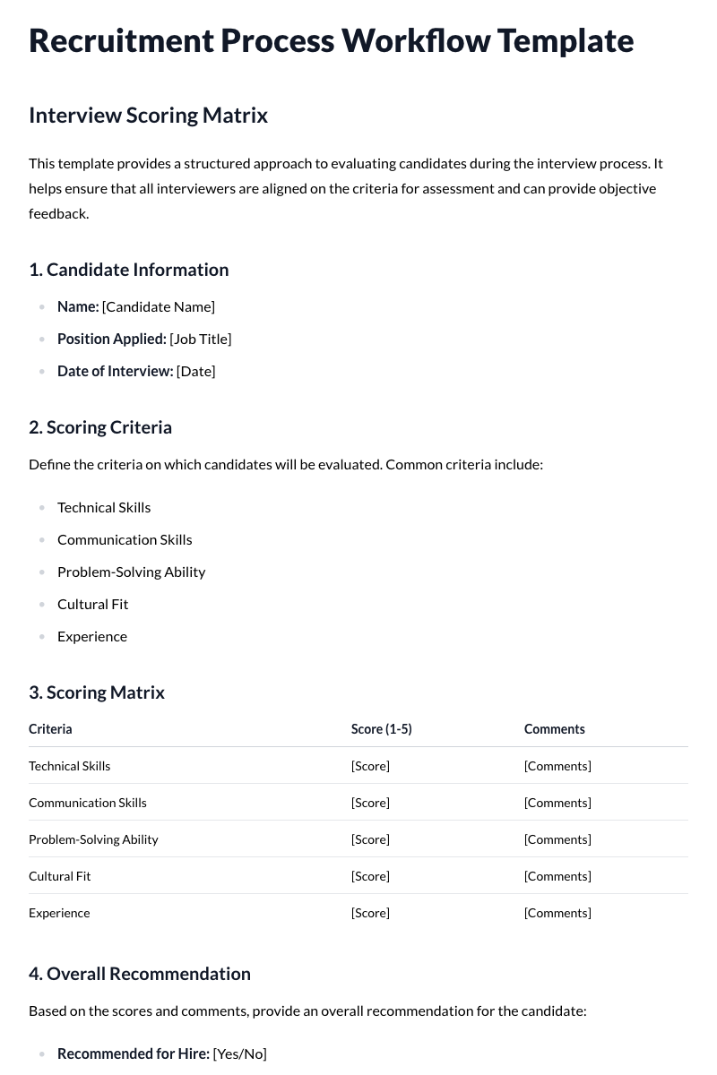Recruitment Process Workflow Template (Interview Scoring Matrix)