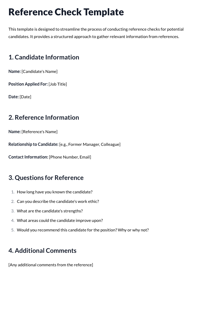 Reference Check Template